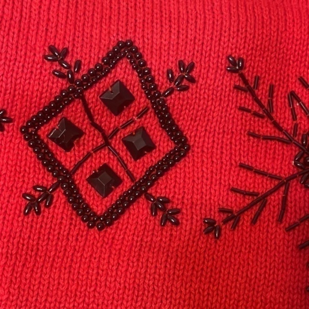 Shenanigans sweater Vintage Red black beaded ugly Christmas Size Large - Picture 7 of 11